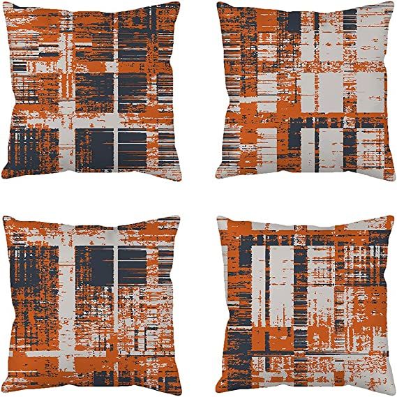 Photo 1 of Burnt Orange Graffiti Velvet Throw Pillow Covers Abstract Plaids Irregular Line checkers Watercolor Art painting Cushion Cover 18 x 18 Home Decor for Living Room Couch Bed Invisible Zipper Set of 4