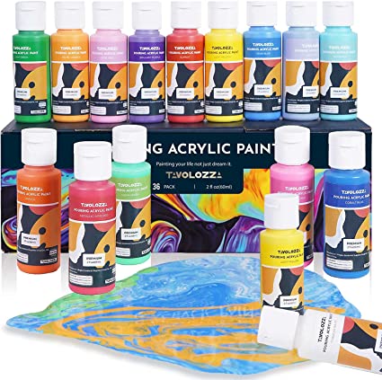Photo 1 of 
Roll over image to zoom in







VIDEO
 
Compare Colors:
Amazon Paint Finder
TAVOLOZZA Pouring Acrylic Paint Set - 36 Assorted Colors (2 oz/60ml) Liquid Acrylic Paint, Pre-mixed High Flow Acrylic Paints for Canvas, Wood, Stone, DIY projects