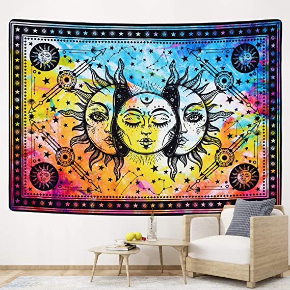 Photo 1 of 
Roll over image to zoom in







Lyacmy Sun and Moon Tapestry Burning Sun Tapestry Colorful Starry Tapestry Psychedelic Mystic Tapestry Wall Hanging for Room (59.1 x 82.7 inches)