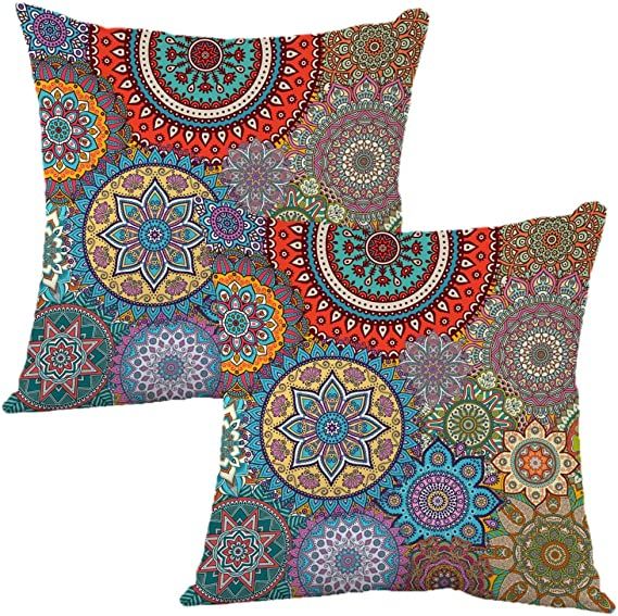 Photo 1 of Boho Throw Pillow Covers 18x18 Inch Set of 2 Modern Farmhouse Neutral Decorative Pillowcases Cushion Case for Couch, Bed, Living Room, Sofa, Home Decor (BOHO02)