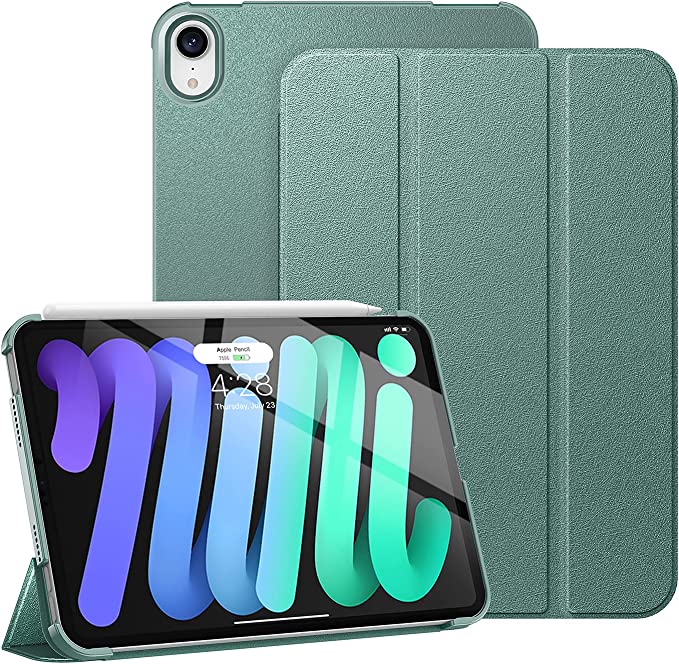 Photo 1 of Supveco iPad Mini 6 Case 8.3 Inch 2021, Slim Shiny Trifold Stand Smart iPad Mini 6th Generation Cover [Supports The 2nd Gen Pencil Charging], Hard PC Back Shell for iPad Mini 6th Gen, Midnight Green