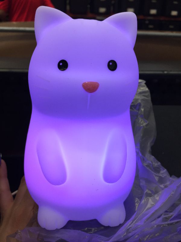 Photo 2 of Whiskers Cat Multi-Color Changing Integrated LED Rechargeable Silicone Night Light, White