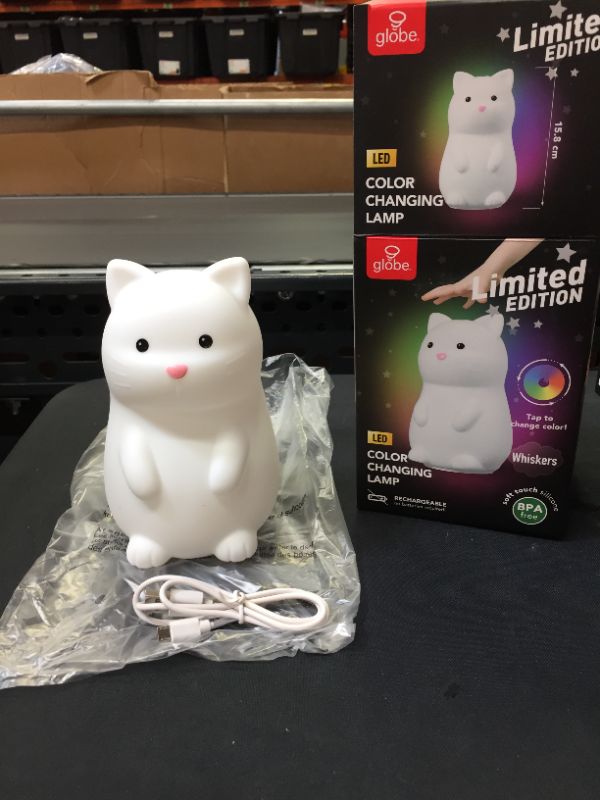 Photo 3 of Whiskers Cat Multi-Color Changing Integrated LED Rechargeable Silicone Night Light, White