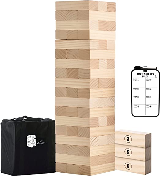 Photo 1 of Large Tower Wooden Stacking Outdoor Games for Adults and Family Yard Lawn Blocks Games - Includes Rules and Carrying Bag-54 Pcs Premium Wood