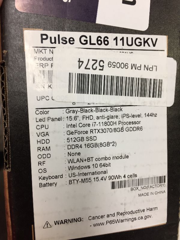 Photo 14 of MSI Pulse GL66 Gaming Laptop: 15.6" 144Hz FHD 1080p Display, Intel Core i7-11800H, NVIDIA GeForce RTX 3070, 16GB, 512GB SSD, Win10, Black (11UGK-001)