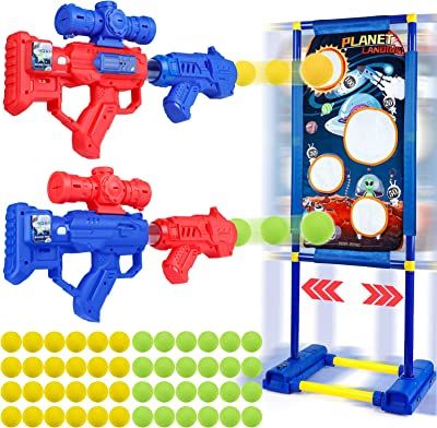 Photo 1 of GINMIC Shooting Game Toy for Age 6, 7, 8,9,10+ Years Old Boys - 2pk Foam Ball Popper Air Guns with Moving Shooting Target & 48 Foam Balls - Christmas Birthday Gift for Kids