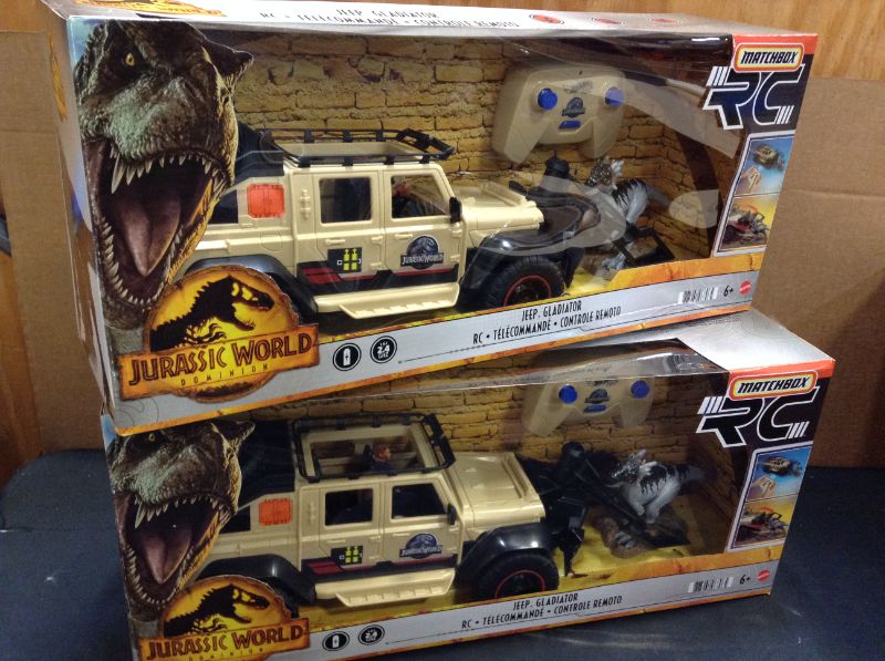 Photo 2 of 2 pack --?Matchbox Jurassic World Dominion Jeep Gladiator R/C Vehicle with 6-inch Dracorex Dinosaur Figure, Remote-Control Car with Removable Auto-Capture Claw------new factory sealed 
