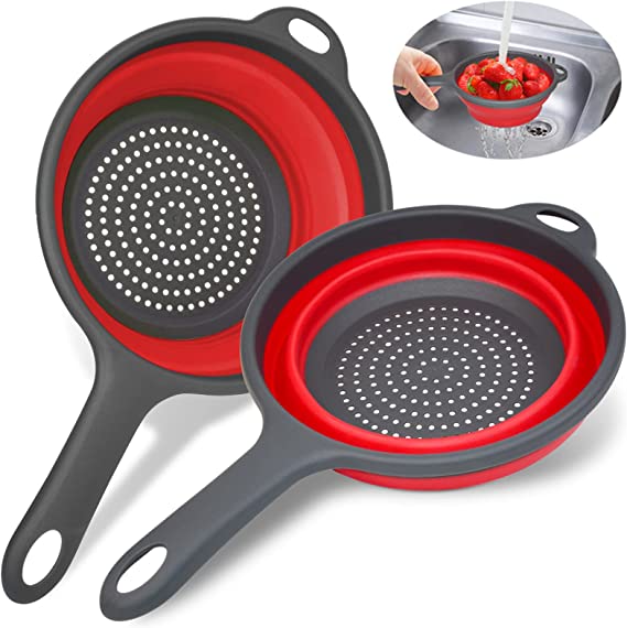 Photo 1 of Collapsible Colander Strainer with Handle, 2 Pack Extendable Strainers and Colanders Set,2 Quart Round Silicone kitchen Strainer for Draining Pasta,Vegetables Fruits,Dishwasher Safe
