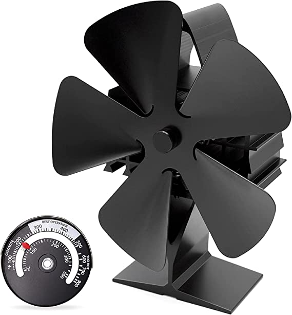 Photo 1 of Aipoilk Wood Stove Fan, 5 Blade Fireplace Fan, Heat Powered Stove Fan for Wood Burner/Burning/Log Burner Stove, Eco Friendly Stove Fan + Magnetic Stove Thermometer
