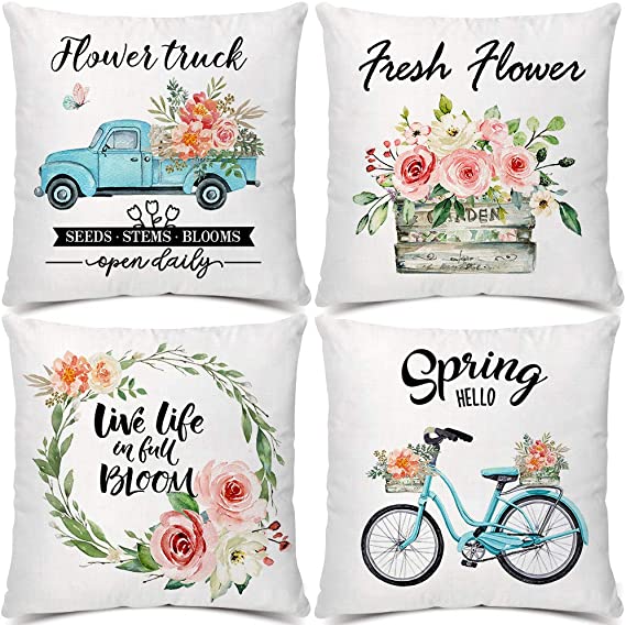 Photo 1 of Artivestion Spring Pillow Covers 18x18 Decorative Throw Pillow Covers Set of 4 Floral Pillow Covers Flower Pillows Farmhouse Spring Pillows for Couch