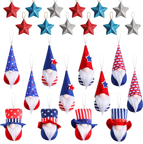 Photo 1 of 24 Pieces Independence Day Hanging Ornaments 4th of July Hanging Star Patriotic Plush Gnome Hanging Ornaments Independence Day Decorations for Veterans Day Party Home Patriotic Events Decor