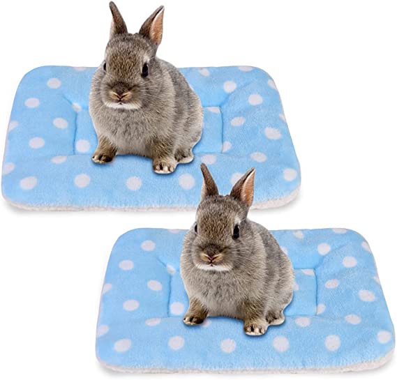 Photo 1 of 2PCS Bunny Bed, Rabbit Bed Mat, Guinea Pig Warm Bed, Hamster Bed, Fleece Sleep Pad for Squirrel, Hedgehog, Chinchilla & Other Small Animals, 13.7''x10.6'' Blue Dots