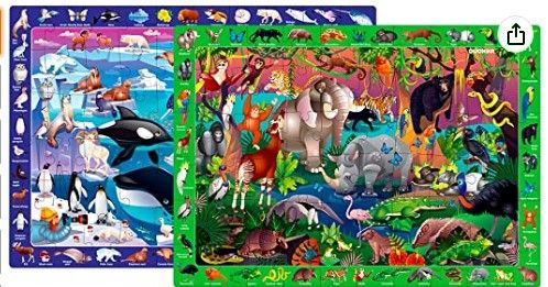 Photo 1 of Floor Puzzles for Kids Ages 4-8 - 2 Set Jigsaw Game for Toddlers 3-5 Year Olds by QUOKKA - Educational Dinosaur Search and Find Toy for 6-8-10 yo - Gift for Learning Dino Forest & Polar Animals