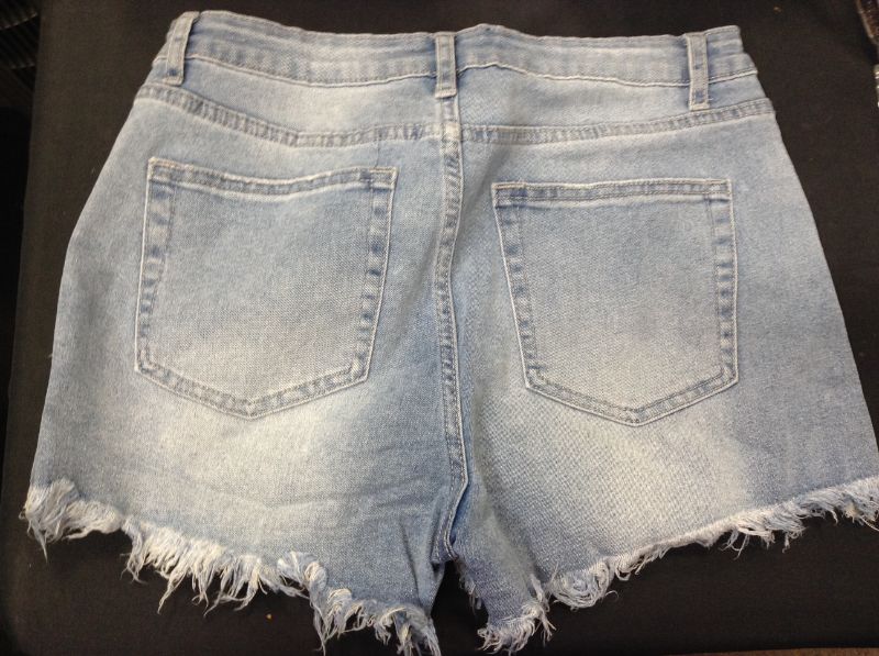 Photo 3 of luvamia Women's Casual Denim Shorts Frayed Raw Hem Ripped Jeans Shorts--SIZE MED