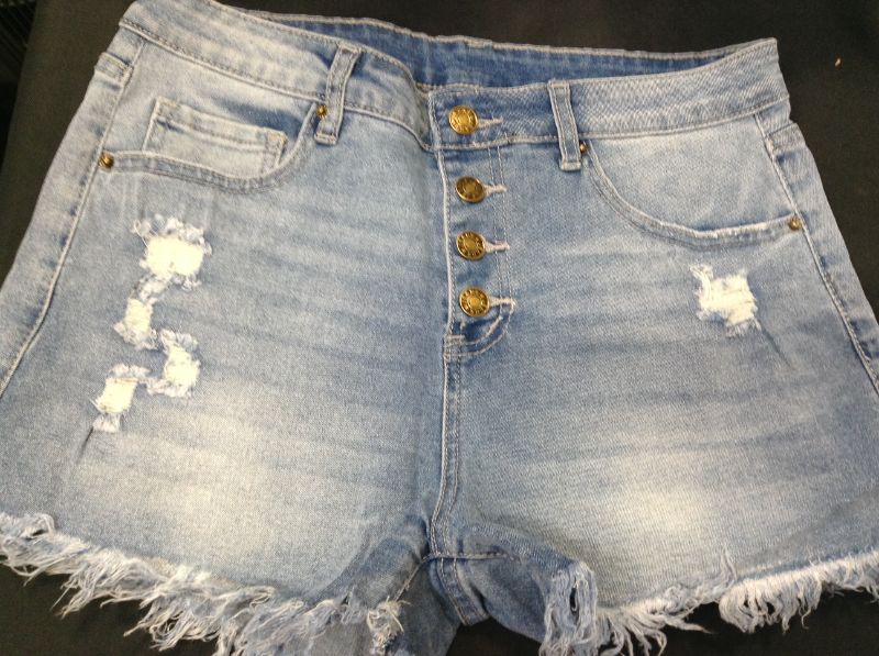 Photo 2 of luvamia Women's Casual Denim Shorts Frayed Raw Hem Ripped Jeans Shorts--SIZE MED