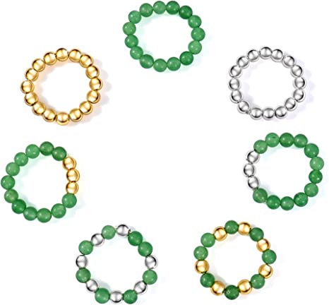 Photo 1 of BIVEI 7 Pcs Crystal Knuckle Rings for Women?Girls Stackable Elastic Rope Beads Rings Set?Chakra Healing Nature Gem Stones Joint Finger Jewelry Rings-SIZE 6