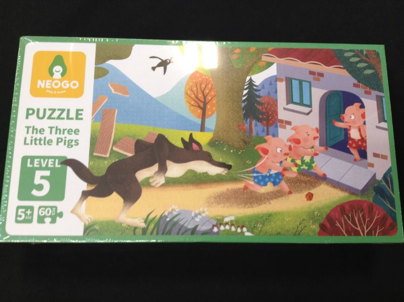 Photo 3 of SOPHRAY The Three Little Pigs 60 Pieces Puzzles for Kids Age 4-6, 5-7, 6-8, 8-10, Children Boys Girls Jigsaw Puzzle, 21.9"x7.5" Fairy Tale with Beautiful Gift Box