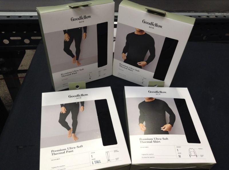 Photo 1 of 2 sets---Men's Premium Thermal Set Long Sleeve Top & Bottom Fleece Lined Goodfellow & Co™ Black Sise small 
