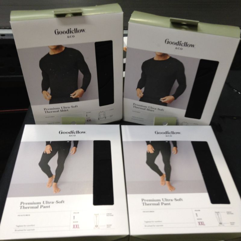 Photo 3 of  2 sets---Men's Premium Thermal Set Long Sleeve Top & Bottom Fleece Lined Goodfellow & Co™ Black Size XXLarge
