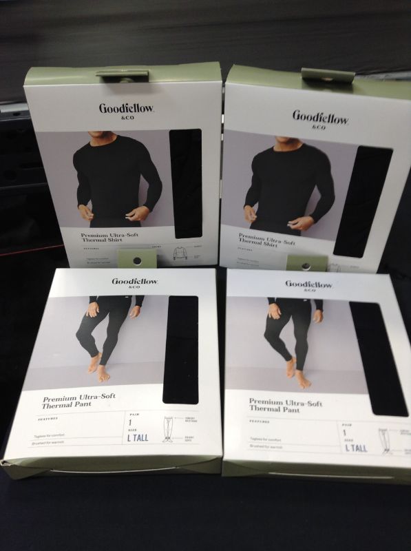 Photo 2 of  2 sets---Men's Premium Thermal Set Long Sleeve Top & Bottom Fleece Lined Goodfellow & Co™ Black Sise large
