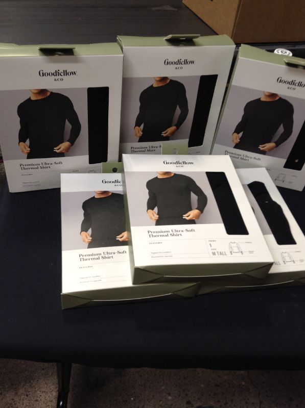 Photo 2 of 6 PCS -Men's Premium Long Sleeve Thermal Undershirt - Goodfellow & Co™ Black Size---- 2 pcs L and 2 pcs m
