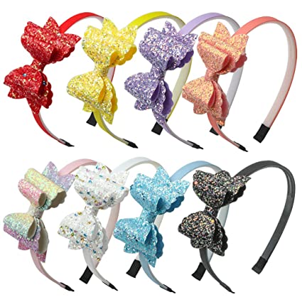 Photo 1 of Glitter Bows Headbands for Girls Child Sequin Hair Bows Hairbands School Girls Toddler Headband Hair Accessoires Pack of 7