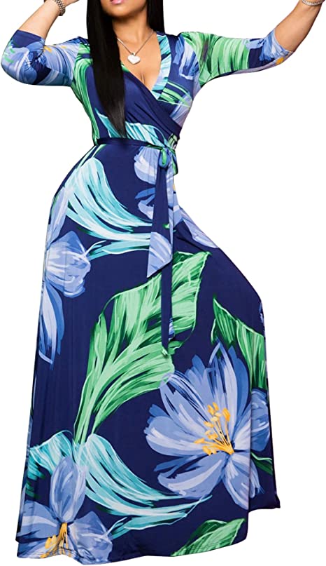 Photo 1 of FANDEE Plus Size Maxi Dress for Women Casual Summer Sundress V-Neck 3/4 Sleeve --SIZE XXL
