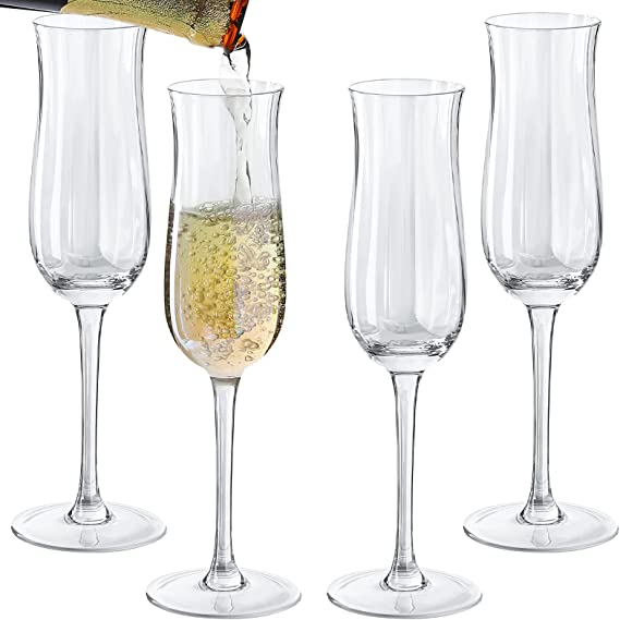 Photo 1 of 4 Pieces Champagne Flutes Tulip Shaped Champagne Glass 5 oz for Parties, Bar and Wedding Supplies (Clear)