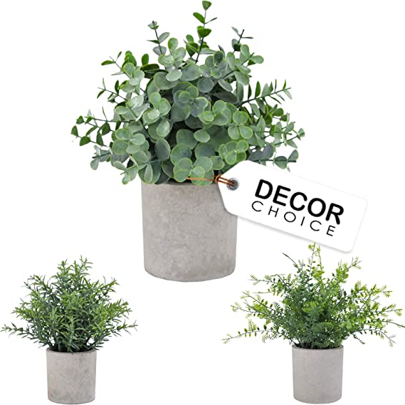 Photo 1 of 3 Pcs Mini Fake Potted Plants for Home and Office Artificial Eucalyptus Plants for Bathroom Decor Coffee Table Decor Shelf Decor Farmhouse Decor Office Desk Decor and More