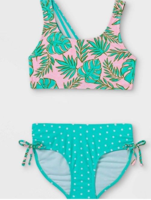 Photo 1 of Girls' Palm Print with Polka Dot 2pc Bikini Set - Cat & Jack--SIZE XS 4/5