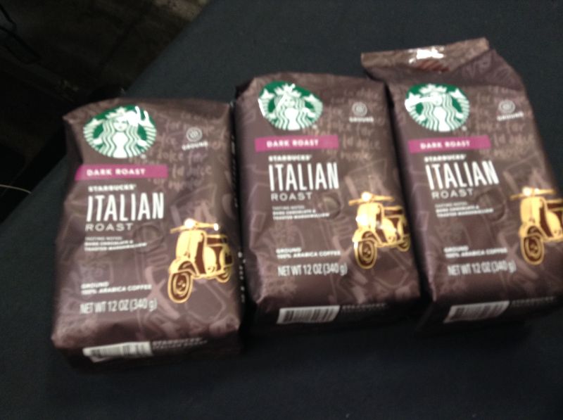 Photo 1 of 3 pack Starbucks Coffee, Ground, Dark Roast, Italian Roast - 12 oz--exp date 09/2022