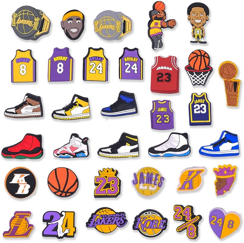 Photo 1 of 30 PCS Sports Basketball Shoe Charms for Wristband Bracelet, Anime NBA Croc Charms Pack 
