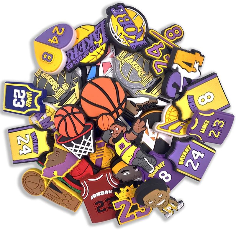 Photo 2 of 30 PCS Sports Basketball Shoe Charms for Wristband Bracelet, Anime NBA Croc Charms Pack 
