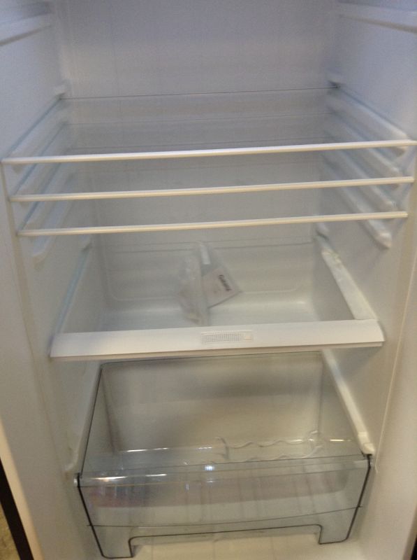 Photo 1 of Galanz GLR12TS5F Refrigerator, Dual Door Fridge, ** TOP CORNER DENTED, STENCH FROM INSIDE. Adjustable Electrical Thermostat Control with Top Mount Freezer Compartment, 12.0 Cu.Ft, Stainless Steel
