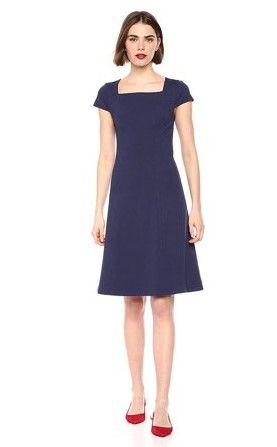 Photo 1 of Amazon Brand - Lark & Ro Women's Cap Sleeve Square Neck Seamed Fit and Flare Dress-SIZE 0