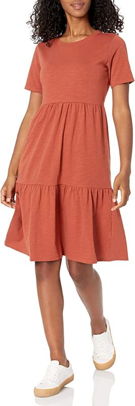 Photo 1 of Amazon Essentials Women's Short-Sleeve Crewneck Tiered Dress--SIZE SMALL