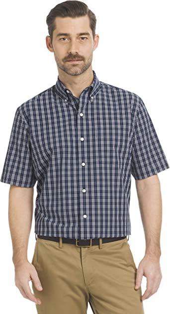 Photo 1 of ARROW USA 1851 Men's Big and Tall Hamilton Poplins Short Sleeve Button Down Plaid Shirt--4XL