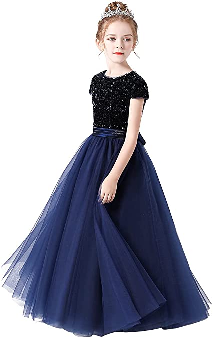 Photo 1 of Flower Girl Dresses Wedding Bridesmaid Sequins Tulle Puffy Skirt Girls Birthday Party Pageant Gown Floor Length--SIZE 6-7