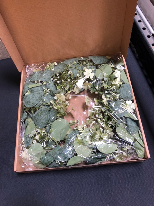 Photo 1 of Artificial Eucalyptus Wreath, ASLSQYN Lucky Four-Leaf Clover Wreath, Ideal Spring/Summer Green Wreath, 18-inch Handmade Grapevine Wreath Decoration
