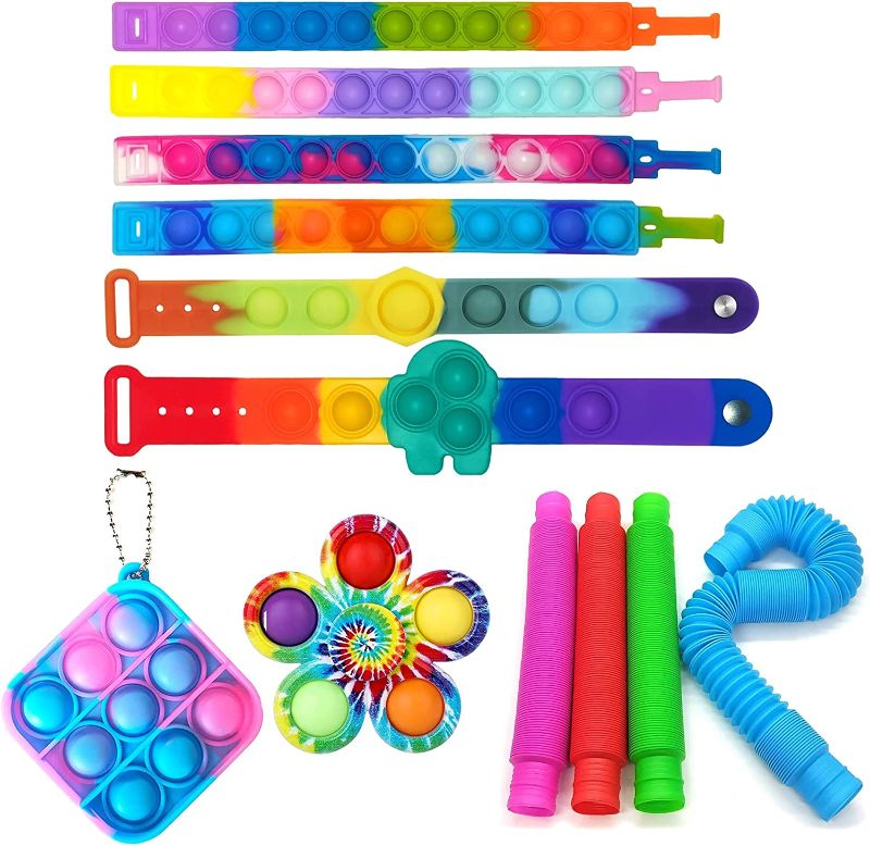 Photo 1 of COOPEA [12PCs] Fidget Bracelet, Pop Bubble Sensory Bracelet Fidget Pack Toys for Kids Boys Girls,Silicone Wearable Simple Dimple Pop Fidget Watch Wristband for Kids Boys Girls
