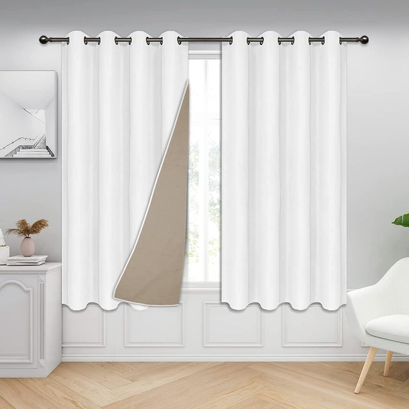 Photo 1 of Easy-Going 100% Blackout Curtains for Bedroom, Thermal Insulated Window Curtains for Living Room, Noise Reducing Grommet Window Drapes, Room Darkening Curtains, 2 Panels(52x46 in, Greyish White)
