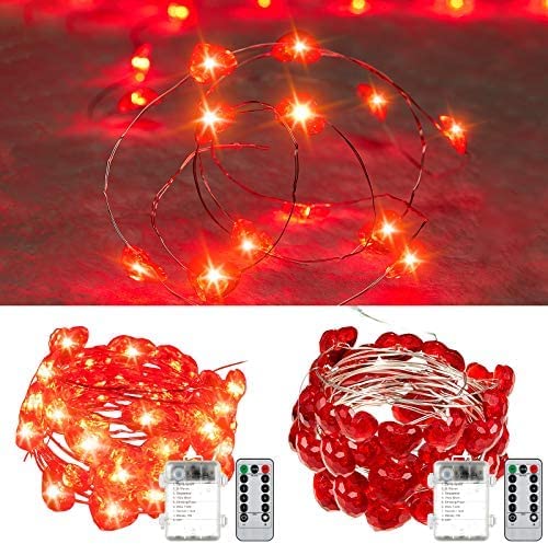 Photo 1 of  2 Pieces String Lights Fairy String Lights 10 ft 40 LED Red Heart Shaped Twinkle Fairy Lights Battery Operated Heart String Lights for Valentine's Day Birthday Wedding Party
