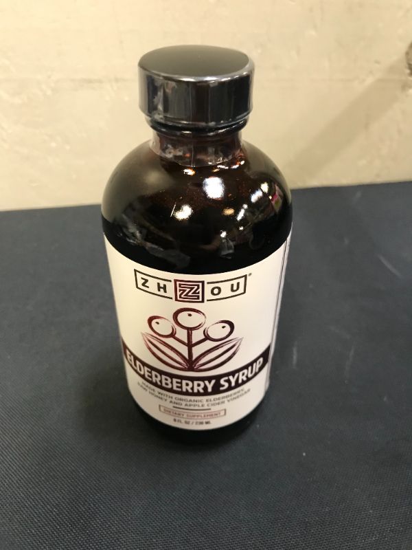 Photo 1 of Zhou Nutrition Elderberry Syrup, Immune System Booster with Organic Elderberry Syrup, Raw Honey Apple Cider Vinegar, 8 fl oz --- EXP 07/2022