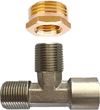 Photo 1 of AnyWayFun 3/8 compression tee, Copper Nickel Plating Angle Stop Add-A-Tee Valve 3/8" Compression Inlet by 3/8" Compression Outlet by 3/8" Compression Outlet with 3/8" to 1/2" Reducer Adapter --- 4 PACK 
