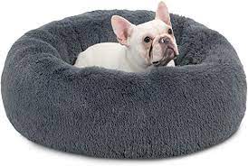 Photo 1 of Calming Dog Beds for Small Dogs Round Donut Washable Dog Bed, Anti-Slip Faux Fur Fluffy Donut Cuddler Anxiety Cat Be