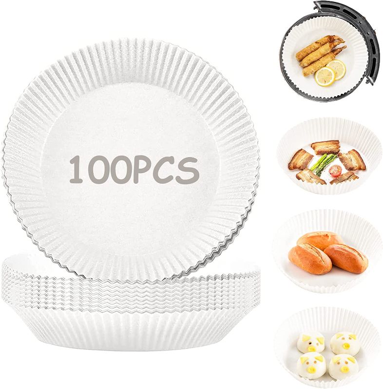 Photo 1 of 100Pcs Air Fryer Disposable Paper Liner,Air Fryer Sheets Non-Stick Oil-proof Disposable Parchment Paper Mat Round for Oven Air Fryer Baking Roasting Microwave Frying Pan (100,White)
