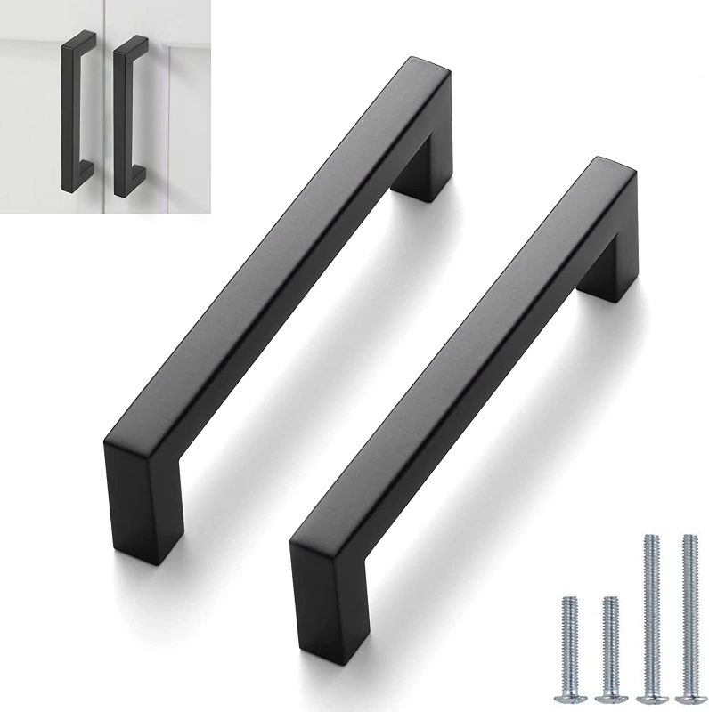 Photo 1 of 10 Pack Drawer Pulls 3-3/4 inch (96mm) Hole Center Matte Black Cabinet Handles Pulls Stainless Steel Square Modern Cabinet Hardware Bar Pulls for Drawer Dresser Cabinets Cupboard TR-J12BK96
--- factory sealed ---- 
