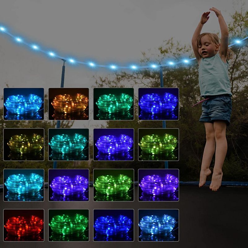 Photo 1 of 32.8ft Color Changing LED Trampoline Lights Remote Control Trampoline Rim LED Light 16 Color 8 Modes Outdoor Waterproof Led Trampoline Light Bright to Play at Night(White)
