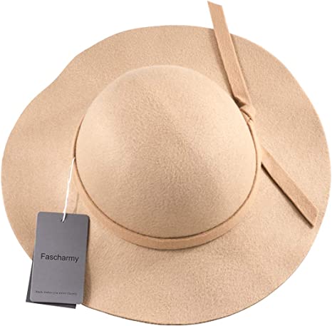 Photo 1 of Fascharmy vintage baby girls floppy wide brim wool felt fedora cloche hat cap camel 