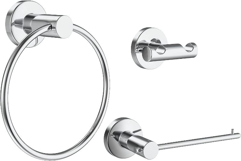 Photo 1 of Bathroom Towel Holder, SUS304 Stainless Steel Toilet Paper Holder, Hand Towel Ring Holder and Bath Towel Hook, Bathroom Hardware Accessories Set, Wall Mount (Brushed Nickel)
